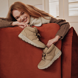 Skechers斯凯奇26春季款加绒保暖冬靴女鞋厚底休闲时尚舒适短筒靴