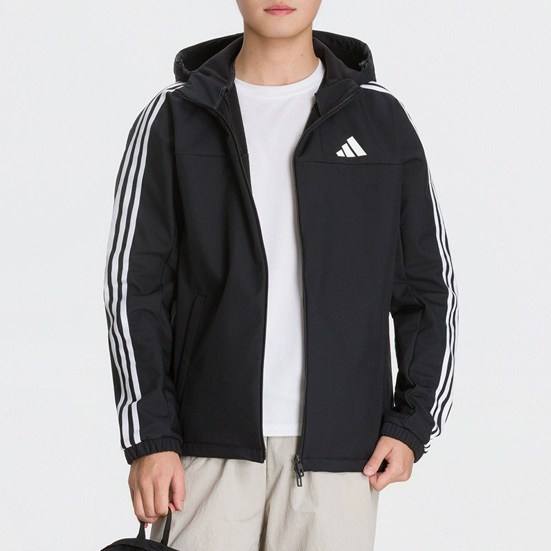 阿迪达斯正品运动服男装26秋冬新款梭织连帽休闲夹克加绒保暖外套