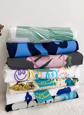 重磅纯棉白色美式复古短袖T恤女夏季新款正肩半袖潮牌宽松上衣