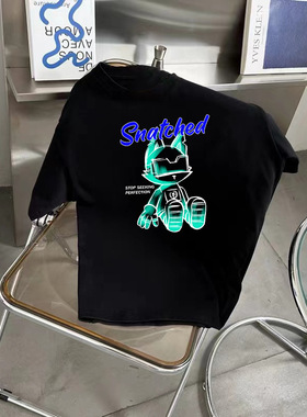 小兔子t恤短袖女士小众设计感ins夏季别致上衣服黑色显瘦宽松半袖