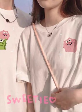 纯棉短袖t恤女夏白色2024年新款宽松潮卡通半袖打底内搭上衣
