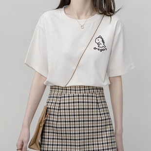 白色短袖 印花简约设计感宽松上衣服ins潮 纯棉T恤女夏季 2024年新款