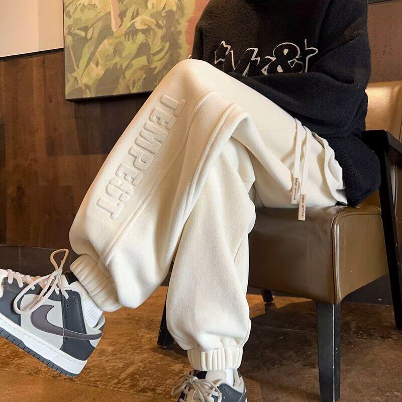 美式休闲运动裤子男2024年秋冬季青少年束脚卫裤痞帅宽松加绒裤子