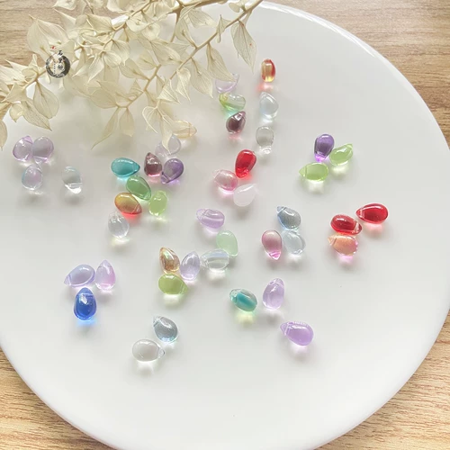 50 шт., стеклянная капля воды, 6*9 мм, маленькая капля воды, поперечное отверстие, сделай сам, заколка для волос, повязка на голову, серьги, материал, стеклянные бусины