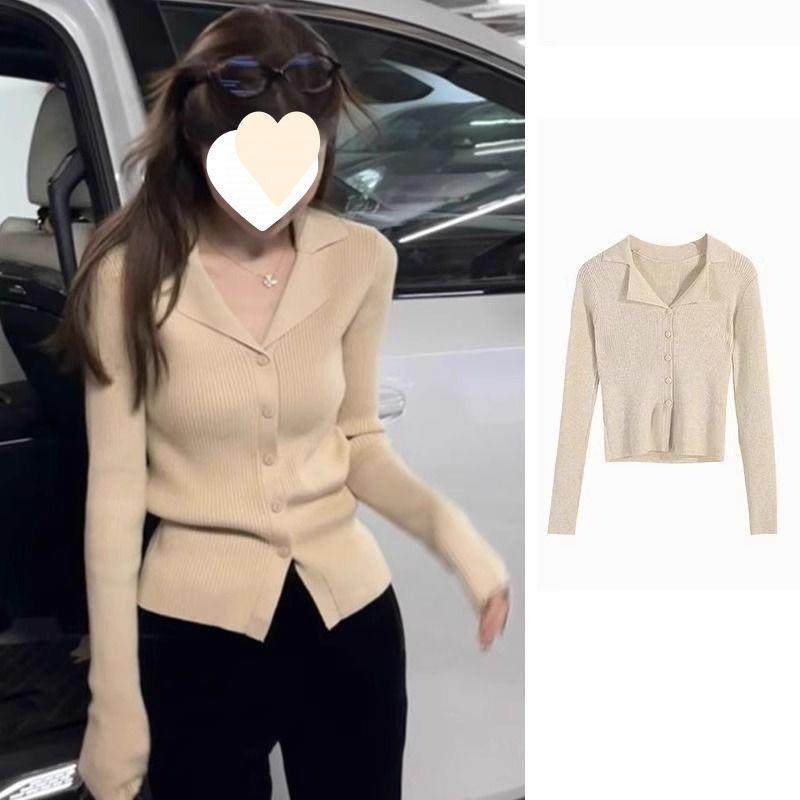 法式polo翻领长袖针织开衫女2025秋冬新款修身毛衣内搭打底衫上衣,女装/女士精品,毛衣,淘宝优惠券,粉丝福利购,淘宝优惠卷