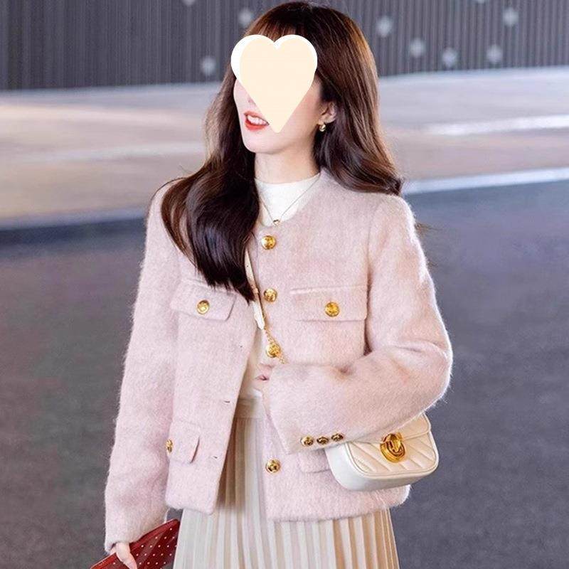今年流行小香风粉色毛呢外套女秋冬法式富家千金穿搭短款呢子上衣,女装/女士精品,短外套,淘宝优惠券,粉丝福利购,淘宝优惠卷