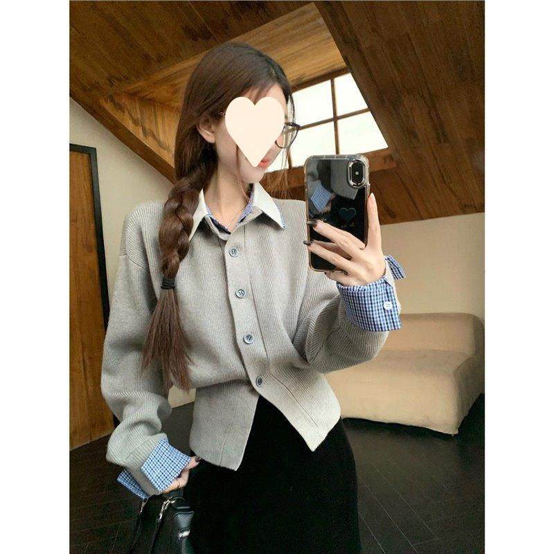 假两件衬衫领针织衫毛衣女2025年穿春秋新款显瘦撞色内搭收腰上衣,模玩/动漫/周边/娃圈三坑/桌游,lolita衬衫/内搭,淘宝优惠券,粉丝福利购,淘宝优惠卷