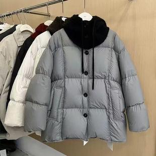 韩国东大门大版可拆卸针织帽中长款羽绒服女2025冬季加厚面包服潮