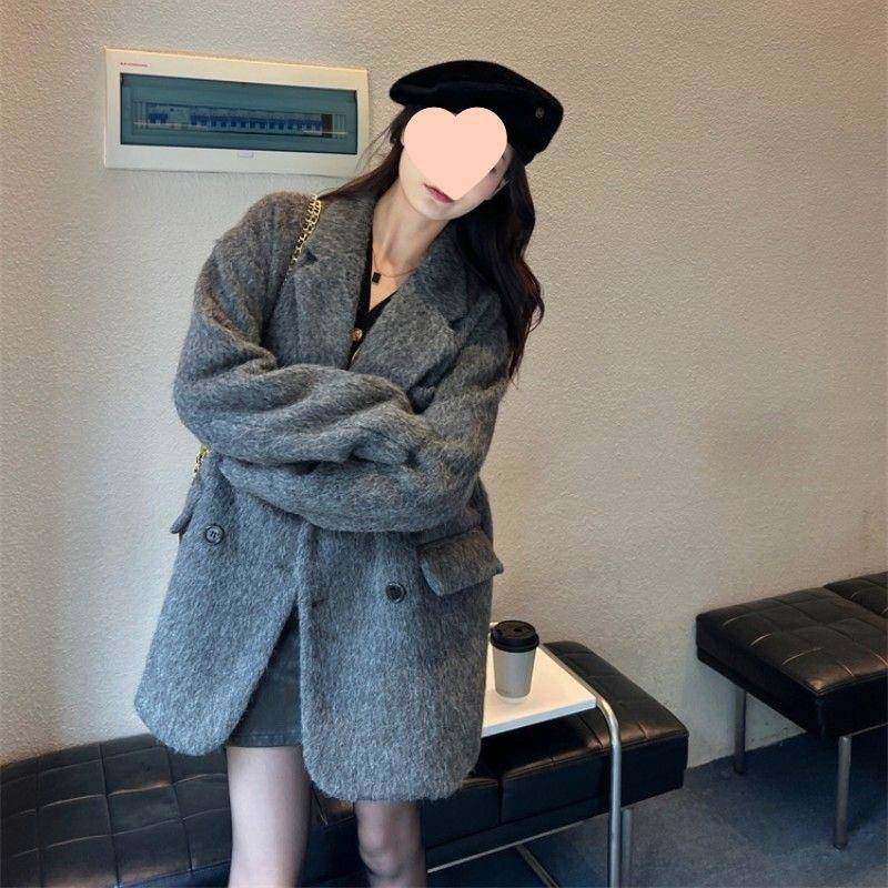 灰色西装呢子大衣女2025年秋冬新款感小个子短款毛呢外套韩系,女装/女士精品,大码呢大衣,淘宝优惠券,粉丝福利购,淘宝优惠卷