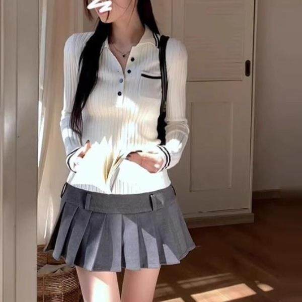 法式Polo领长袖针织衫女秋冬设计感纯欲内搭毛衣显瘦感打底衫,女装/女士精品,毛衣,淘宝优惠券,粉丝福利购,淘宝优惠卷