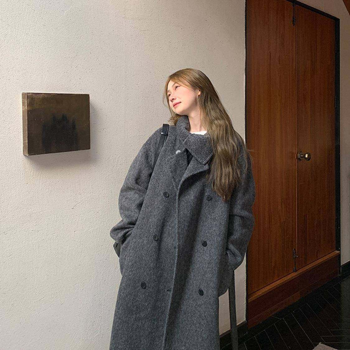 灰色毛呢大衣女中长款2025春季新款韩系宽松立领加厚夹棉毛呢外套,女装/女士精品,大码呢大衣,淘宝优惠券,粉丝福利购,淘宝优惠卷