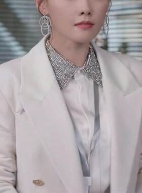 好事成双同款张嘉倪江喜白色镶钻衬衫西装外套两件套装女2026新款