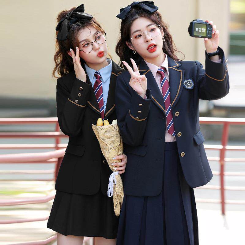 韩版学院风西装气质百褶裙套装女学生团体演出服jk制服幼师工作服