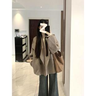 里约日落小众设计感毛呢大衣女冬新款韩系甜美小个子慵懒显瘦外套