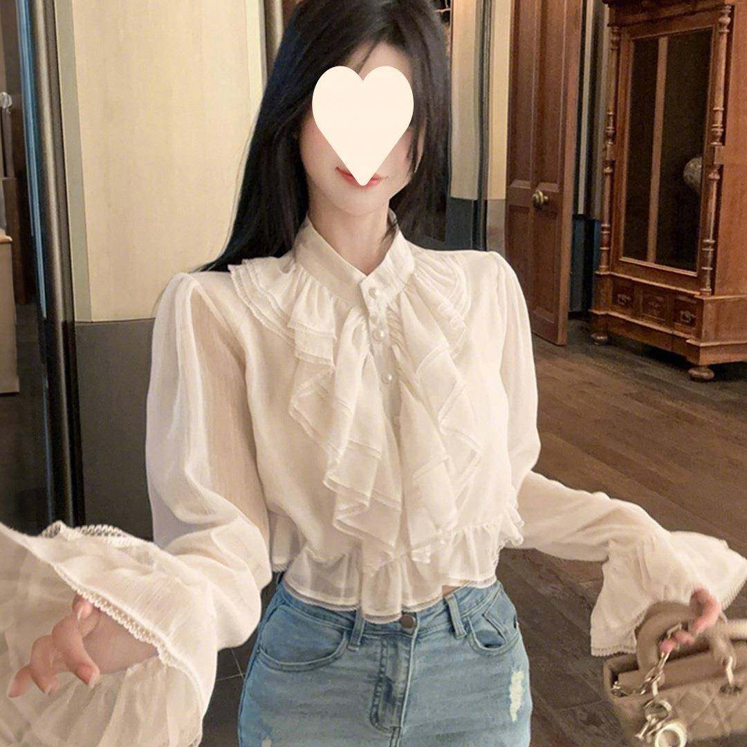 法式小香风设计感衬衫秋季新款喇叭袖褶皱花边别致少女感时尚上衣,女装/女士精品,衬衫,淘宝优惠券,粉丝福利购,淘宝优惠卷