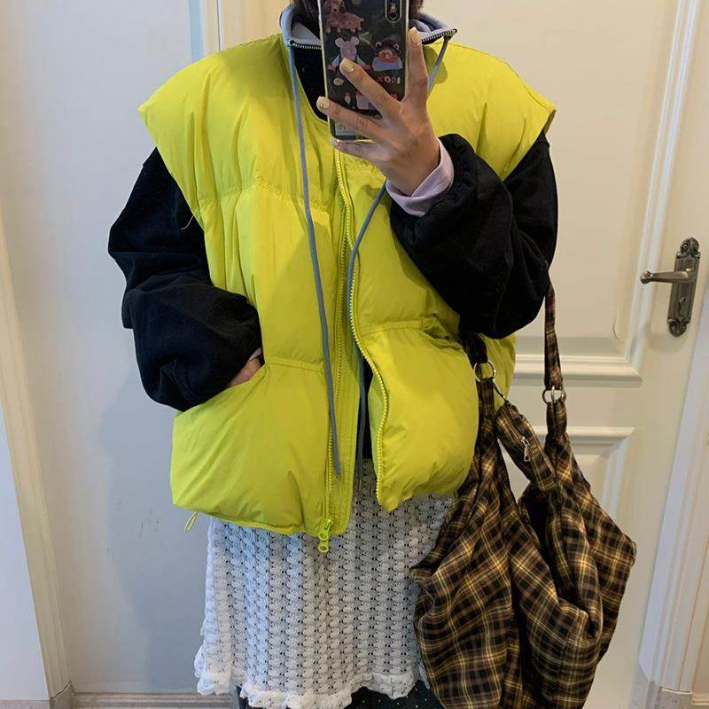 大版圆领羽绒马甲女2025秋冬时尚宽松糖果色保暖白鸭绒南瓜背心爆