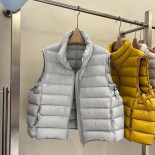 立领排骨羽绒服马甲2025新款韩版休闲短款小个子鸭绒背心外套黑色