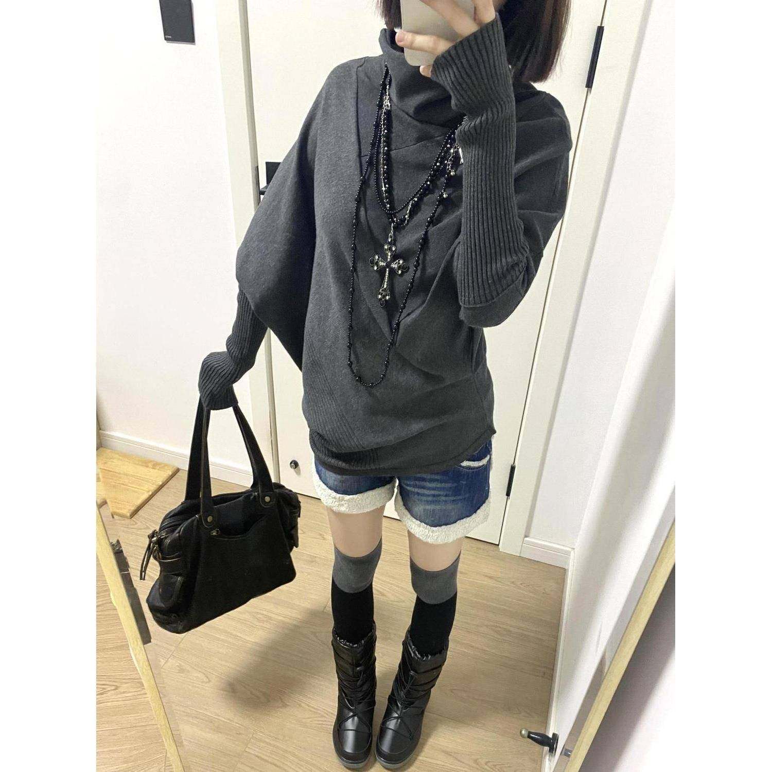 不规则蝙蝠袖针织内搭长袖2025秋冬新款打底复古设计感遮肉网红女,女装/女士精品,毛针织衫,淘宝优惠券,粉丝福利购,淘宝优惠卷