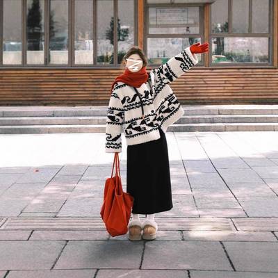 冬装搭配一整套大码胖mm加厚羊羔毛外套半身裙高级感流行套装裙女