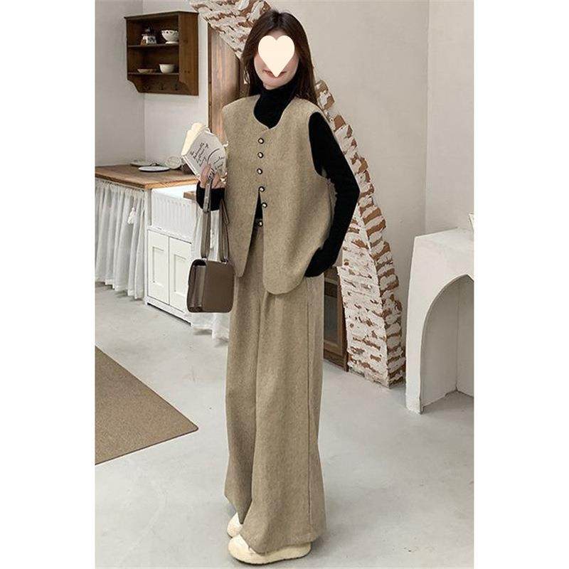 卡其色小香风马甲长裤套装女秋季轻奢感穿搭休闲阔腿裤两件套,女装/女士精品,时尚套装,淘宝优惠券,粉丝福利购,淘宝优惠卷