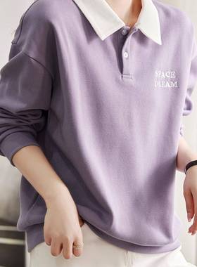 2025新款polo领卫衣女秋季时尚洋气感薄款紫色欧货上衣