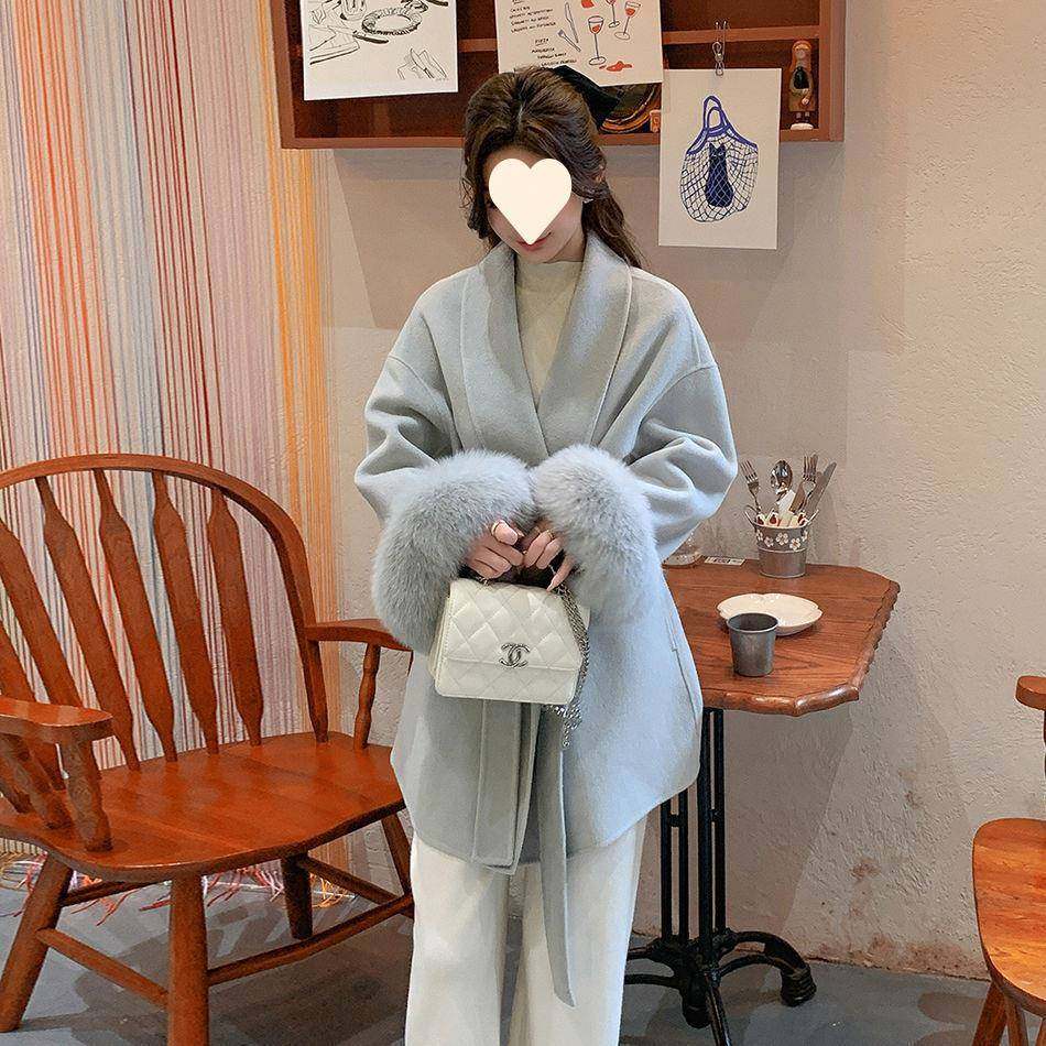 秋季新款秋冬中长款双面绒毛呢外套女时尚仿狐狸毛香风小个子,女装/女士精品,大码呢大衣,淘宝优惠券,粉丝福利购,淘宝优惠卷