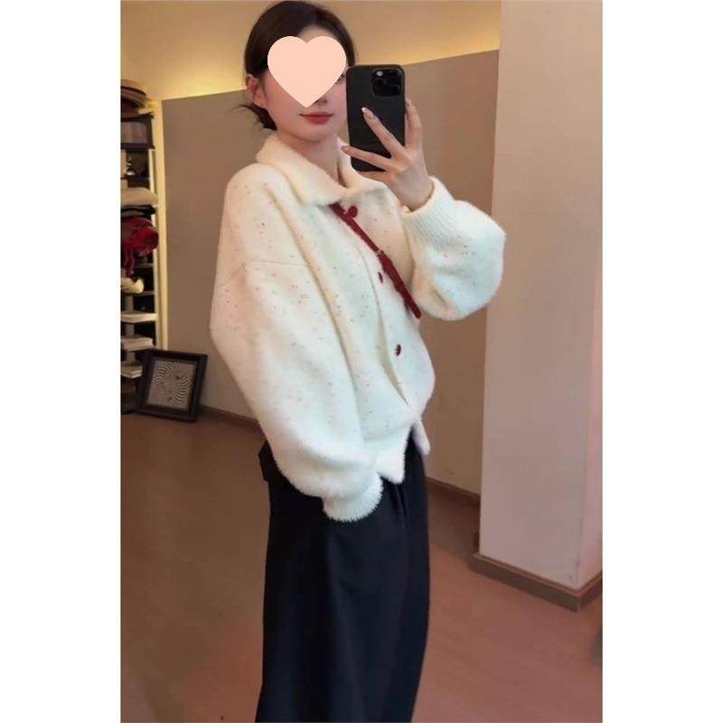 韩系慵懒风高领白色彩点针织开衫女秋冬新款内搭翻领毛衣外套上衣,女装/女士精品,大码呢大衣,淘宝优惠券,粉丝福利购,淘宝优惠卷