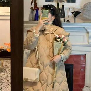 A字版娃娃领蝴蝶结棉衣棉服女秋冬2026年新款中长款俏皮可爱外套