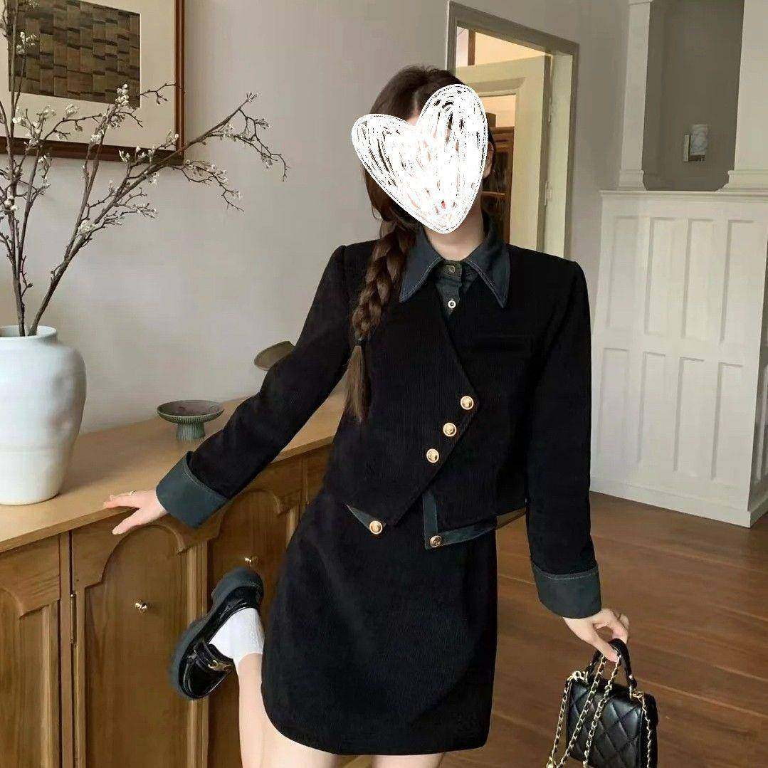 大码女装法式假两件小香风外套高腰半身裙两件套女HYX6025,女装/女士精品,时尚套装,淘宝优惠券,粉丝福利购,淘宝优惠卷