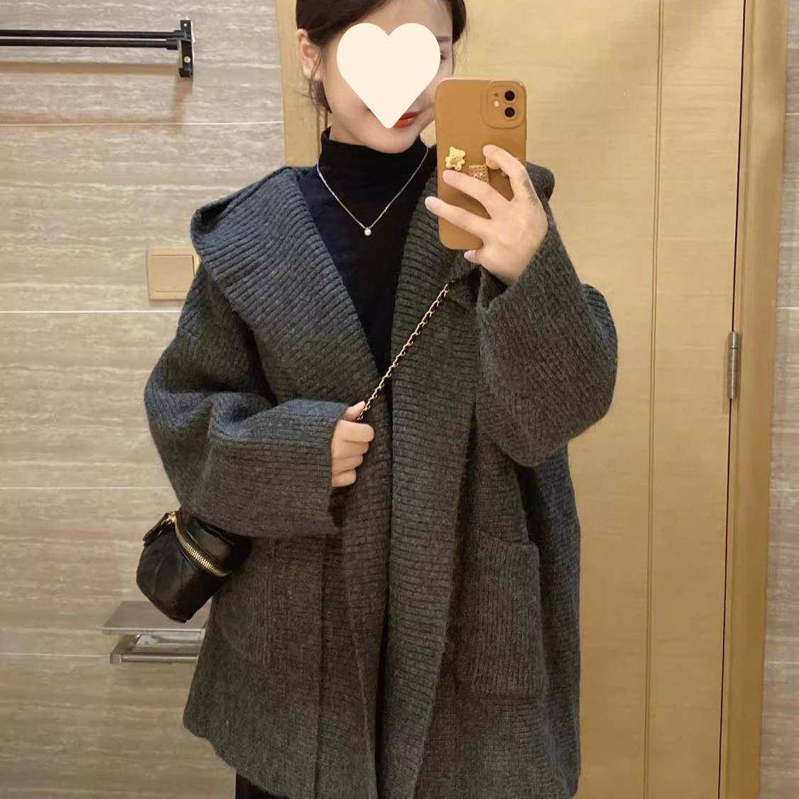 连帽大码宽松针织开衫女秋冬季新款韩系设计感中长款毛衣外套,女装/女士精品,常规大码外套,淘宝优惠券,粉丝福利购,淘宝优惠卷