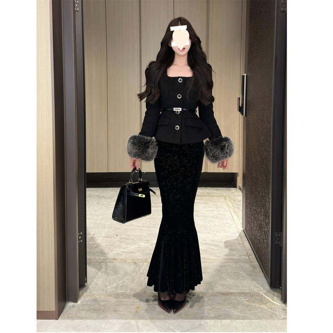 冬季复古摩登拽姐方领上衣+步步生莲半身裙两件套装女单拍半身裙,女装/女士精品,时尚套装,淘宝优惠券,粉丝福利购,淘宝优惠卷