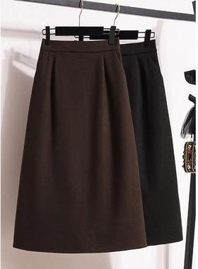 直筒半身裙新款百搭高腰中长款灰色显瘦休闲开叉松紧长裙一步裙子