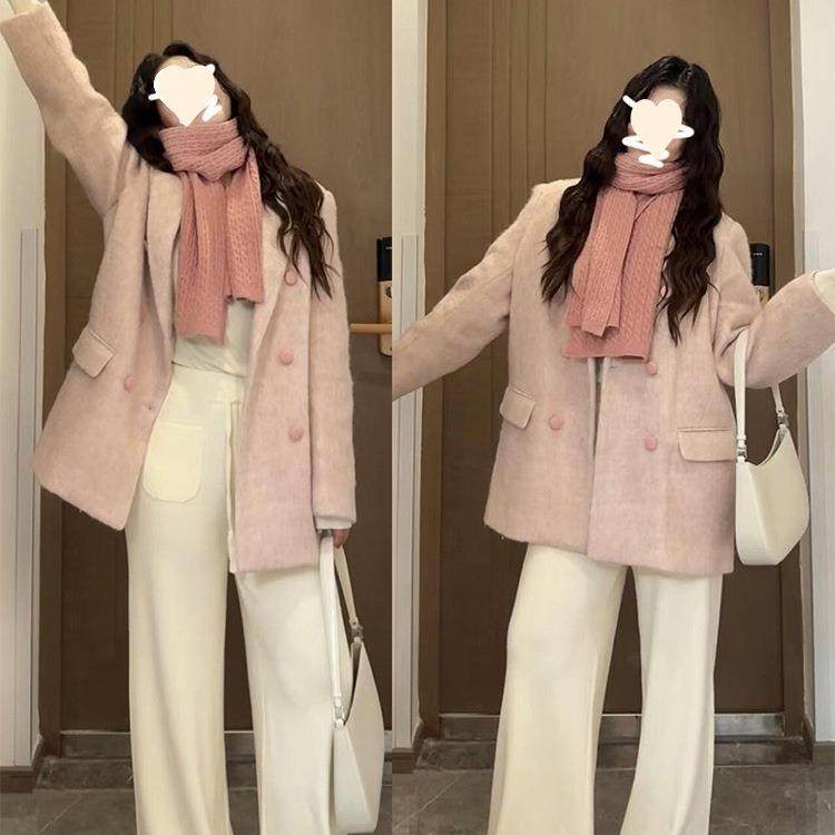 西装领粉色呢子大衣女秋冬季新款感宽松加厚短款毛呢外套,女装/女士精品,大码呢大衣,淘宝优惠券,粉丝福利购,淘宝优惠卷