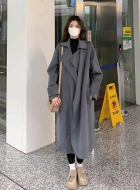 女装灰色呢子大衣女秋冬新款毛呢外套潮流小个子韩系风厚宽松外套
