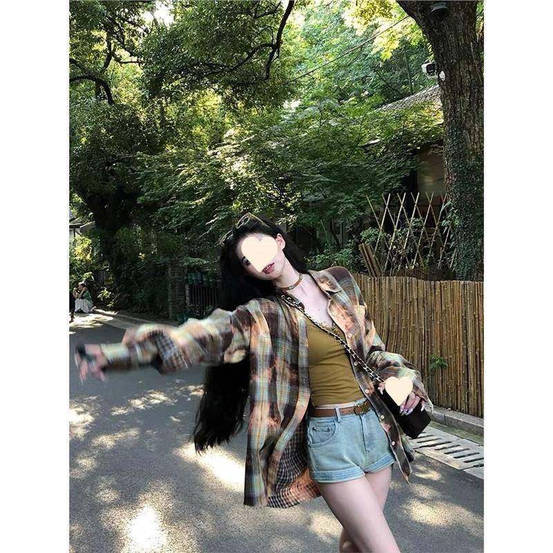 2-300斤甜酷辣妹复古废土风格子衬衫女秋长袖衬衣外套外穿上衣,女装/女士精品,大码呢大衣,淘宝优惠券,粉丝福利购,淘宝优惠卷