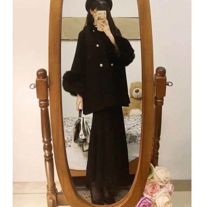 韩系冬季梨形身材穿搭一整套装女微胖mm御姐风毛呢外套裙子两件套,女装/女士精品,时尚套装,淘宝优惠券,粉丝福利购,淘宝优惠卷