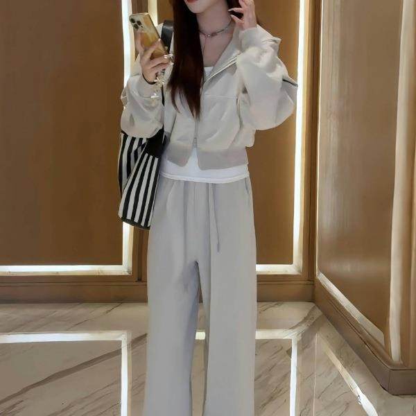 春秋季显瘦收腰百搭时尚连帽开衫卫衣直筒卫裤两件休闲运动套装女,女装/女士精品,时尚套装,淘宝优惠券,粉丝福利购,淘宝优惠卷