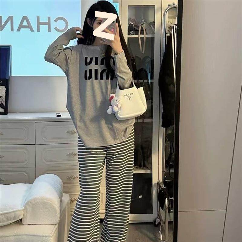 秋冬季韩版甜美高颜值睡衣女长袖加肥大码200斤时尚居家外出套装,女装/女士精品,时尚套装,淘宝优惠券,粉丝福利购,淘宝优惠卷