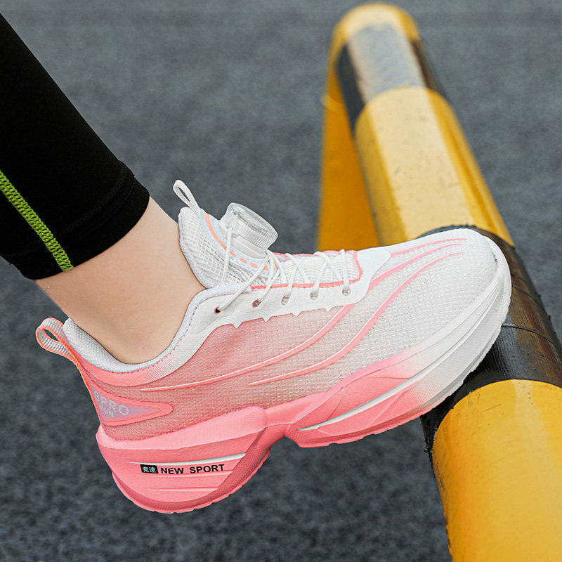 女童竞速跑步鞋网面减震儿童旋转纽扣专业网鞋女孩运动鞋超轻软底