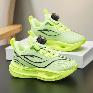 儿童跑步鞋中大童男孩2026秋季新款网面透气男童运动鞋荧光绿软底
