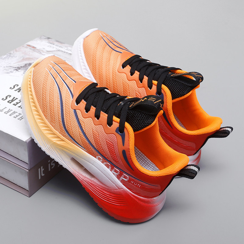 儿童运动鞋男童系带跑步鞋男孩网鞋超轻减震橙色中大童双网小学生