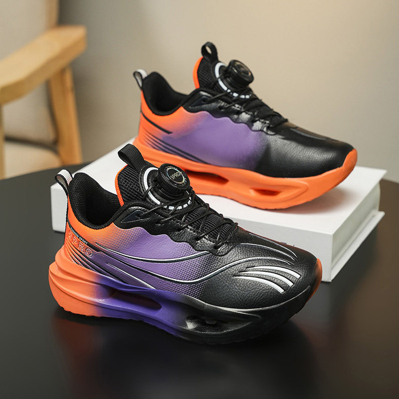 男童跑步鞋秋冬款中大童减震纽扣儿童运动鞋男孩皮面防滑轻便耐脏