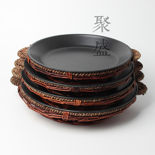 柳编制品纯手工火锅鱼头煲篮草耳弯把砂锅篮圆形放煲藤筐托盘