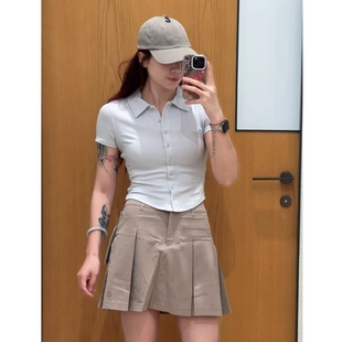 罗纹短袖 Button polo翻领＋微收腰 蒸汽灰 T恤tee Up翻领短袖