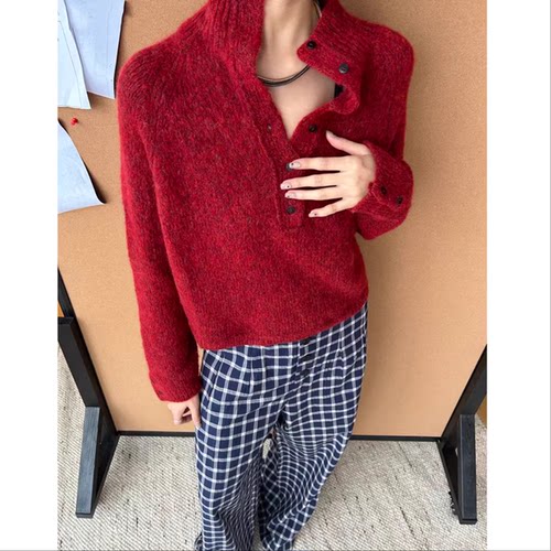 一件难求小红毛衣！西班牙Co~纽扣polo领~小众买手羊驼毛针织毛衣