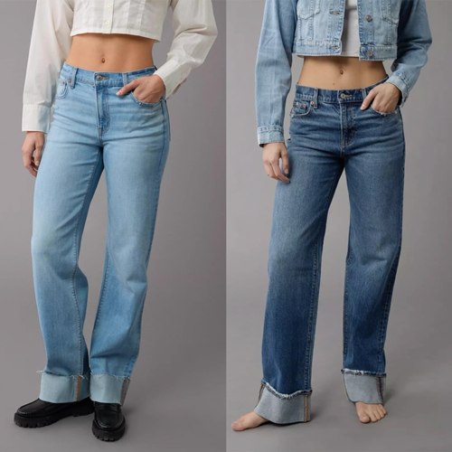 纯甄一批！鹰！ straight直筒系列~裤脚翻边！自带弹力直筒牛仔裤