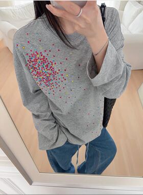 巨折！DVN手工烟花烫钻~水钻点缀~烟花盛放宽松廓形长袖T恤tee