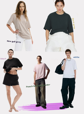 大wang！情侣男女款！230高克重纯棉~os宽松基础圆领短袖T恤5色