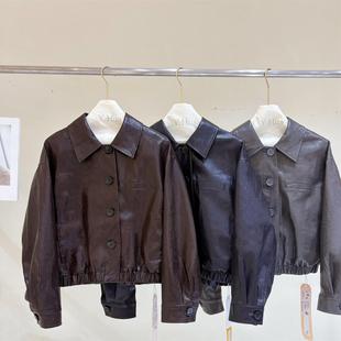 新款 秋季 翻领复古皮衣BY1905 明星同款