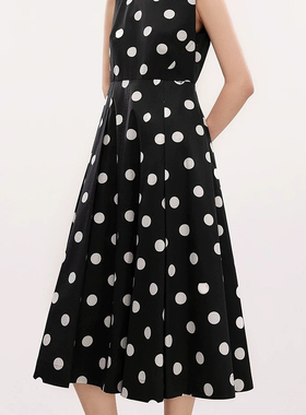 【朗家】LA 2025夏季新款复古波点法式收腰吊带无袖连衣裙BY1612